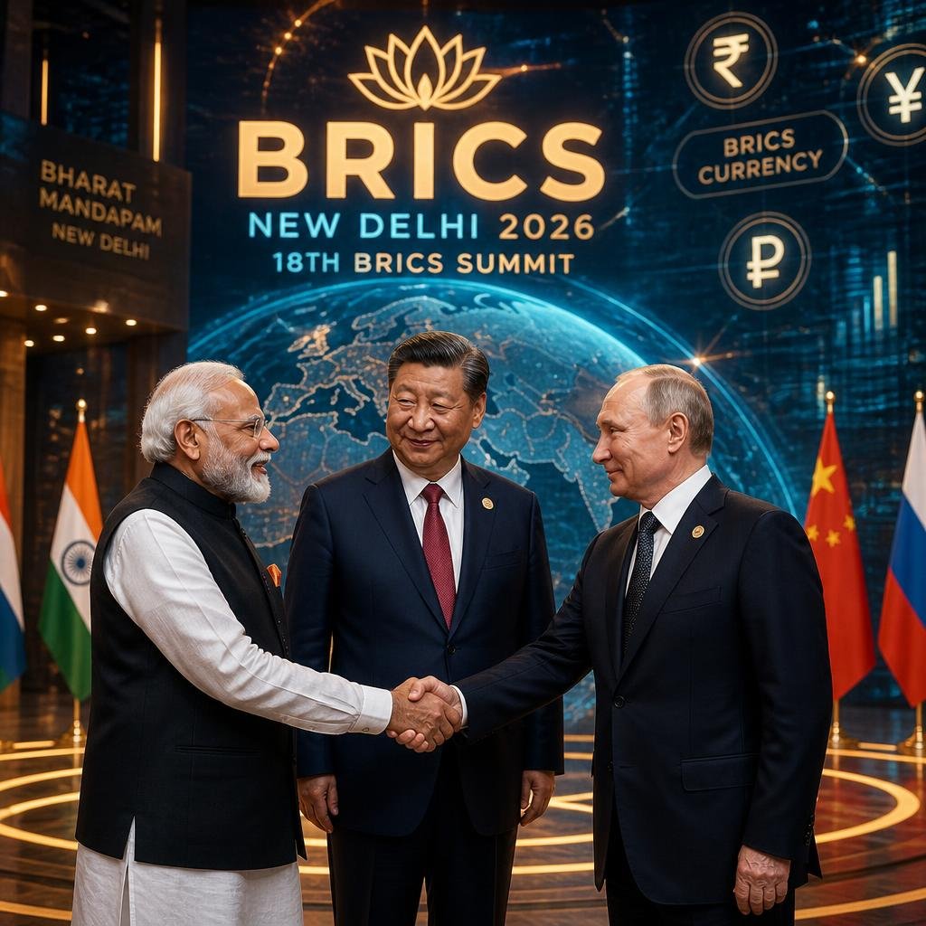 BRICS Summit 2026: PM Narendra Modi, Xi Jinping, and Vladimir Putin at Bharat Mandapam, New Delhi